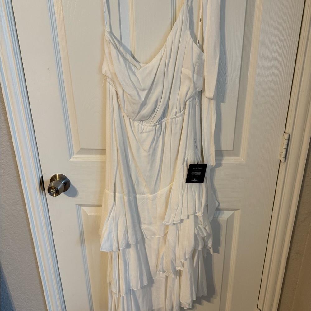 Lulu's White Asymmetrical Ruffle Dress